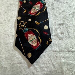 100% silk Tabasco Golf Themed Black and Red Patterned Men's Tie made in USA